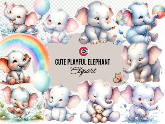Download Cute Elephant Fun Watercolor Clipart - Cute elephant Collection