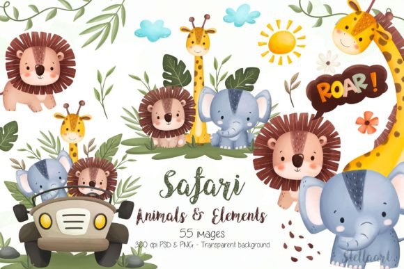 Download Watercolor Safari Animals and Elements - Element Collection
