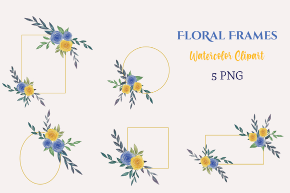 Download Watercolor Blue Yellow Floral Frames - Yellow floral Collection